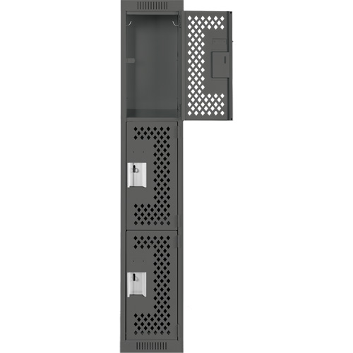 Clean Line Lockers, 3 -tier, 12" x 12" x 72", Steel, Charcoal, Rivet (Assembled), Perforated Ontario Packaging