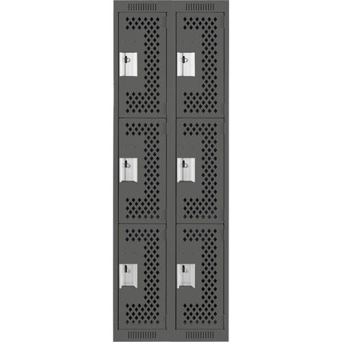 Clean Line Lockers, 3 -tier, Bank of 2, 24" x 12" x 72", Steel, Charcoal, Rivet (Assembled), Perforated Ontario Packaging