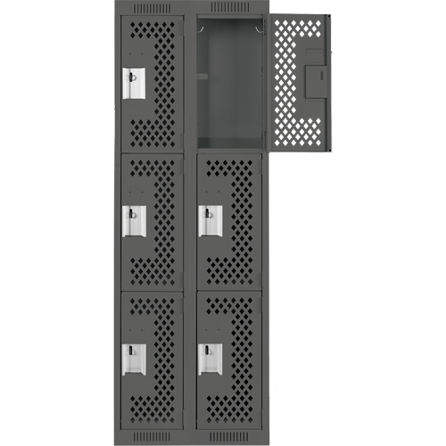 Clean Line Lockers, 3 -tier, Bank of 2, 24" x 12" x 72", Steel, Charcoal, Rivet (Assembled), Perforated Ontario Packaging