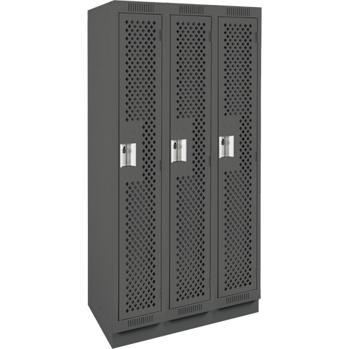 Clean Line Lockers, Bank of 3, 36" x 12" x 76", Steel, Charcoal, Rivet (Assembled), Perforated Ontario Packaging