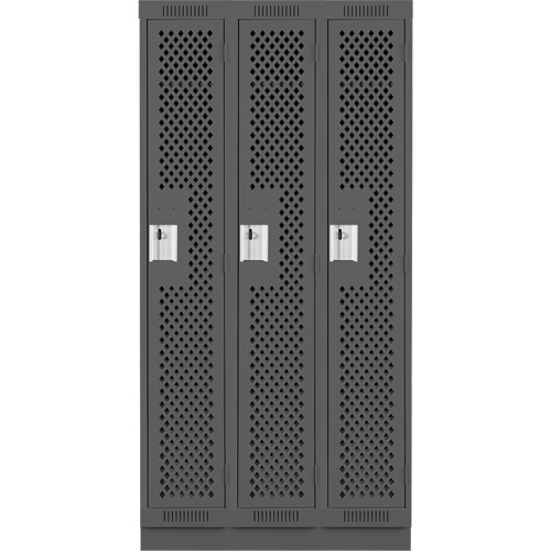 Clean Line Lockers, Bank of 3, 36" x 12" x 76", Steel, Charcoal, Rivet (Assembled), Perforated Ontario Packaging