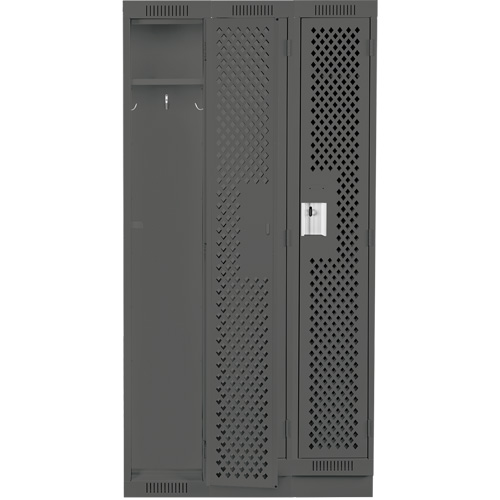 Clean Line Lockers, Bank of 3, 36" x 12" x 76", Steel, Charcoal, Rivet (Assembled), Perforated Ontario Packaging