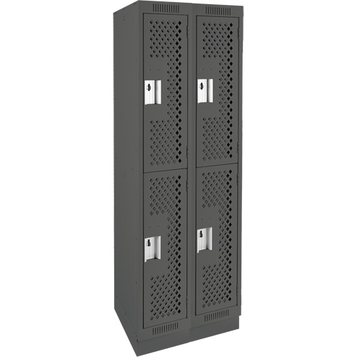 Clean Line Lockers, 2 -tier, Bank of 2, 24" x 12" x 76", Steel, Charcoal, Rivet (Assembled), Perforated Ontario Packaging