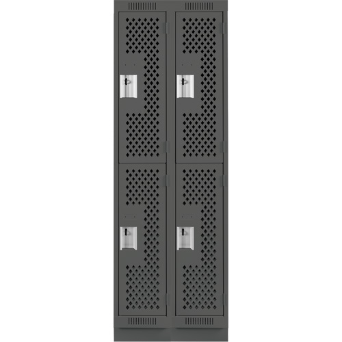 Clean Line Lockers, 2 -tier, Bank of 2, 24" x 12" x 76", Steel, Charcoal, Rivet (Assembled), Perforated Ontario Packaging