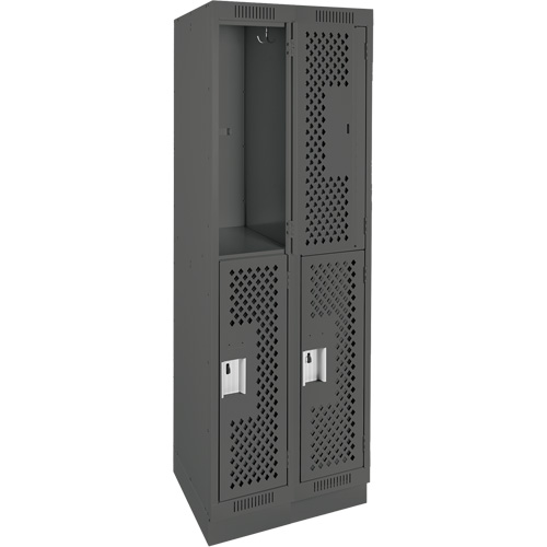 Clean Line Lockers, 2 -tier, Bank of 2, 24" x 12" x 76", Steel, Charcoal, Rivet (Assembled), Perforated Ontario Packaging