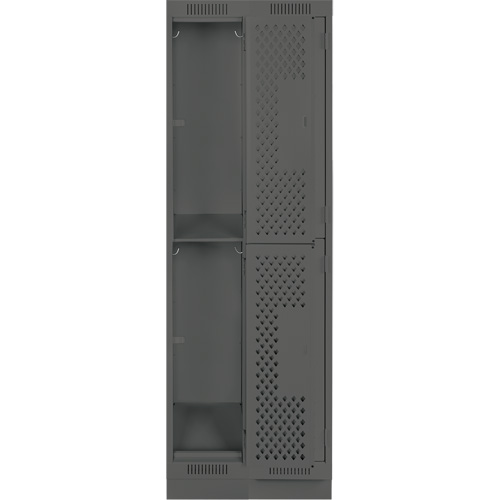 Clean Line Lockers, 2 -tier, Bank of 2, 24" x 12" x 76", Steel, Charcoal, Rivet (Assembled), Perforated Ontario Packaging