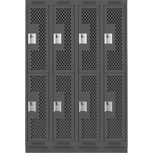 Clean Line Lockers, 2 -tier, Bank of 4, 48" x 15" x 76", Steel, Charcoal, Rivet (Assembled), Perforated Ontario Packaging