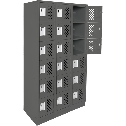 Clean-Line Perforated Lockerette, 6 -tier, Bank of 3, 12" x 72" x 12", Steel Ontario Packaging