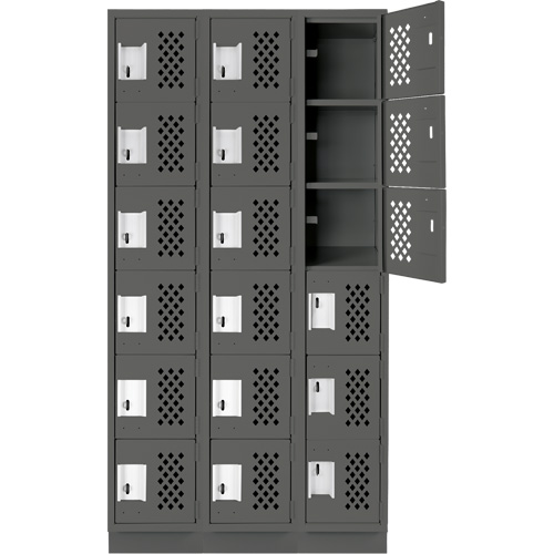Clean-Line Perforated Lockerette, 6 -tier, Bank of 3, 12" x 72" x 12", Steel Ontario Packaging