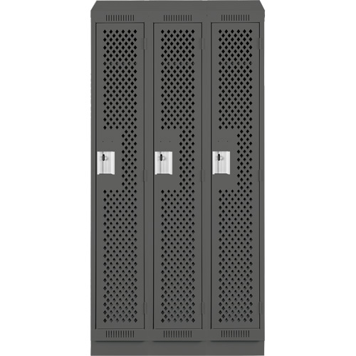Clean Line Lockers, Bank of 3, 36" x 18" x 82", Steel, Charcoal, Rivet (Assembled), Perforated Ontario Packaging