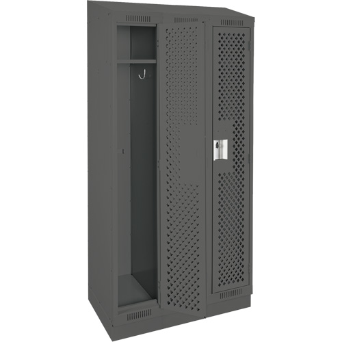 Clean Line Lockers, Bank of 3, 36" x 18" x 82", Steel, Charcoal, Rivet (Assembled), Perforated Ontario Packaging