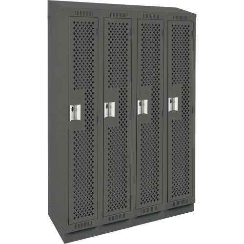 Clean Line Lockers, Bank of 4, 48" x 18" x 82", Steel, Charcoal, Rivet (Assembled), Perforated Ontario Packaging