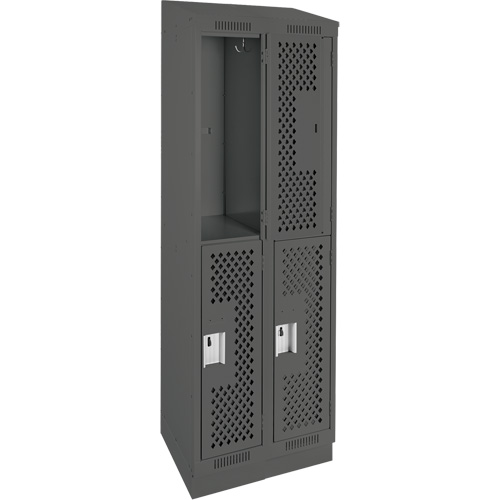 Clean Line Lockers, 2 -tier, Bank of 2, 24" x 12" x 82", Steel, Charcoal, Rivet (Assembled), Perforated Ontario Packaging