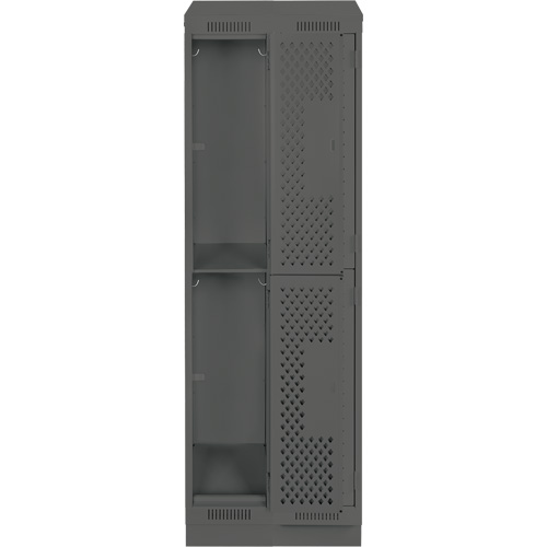 Clean Line Lockers, 2 -tier, Bank of 2, 24" x 12" x 82", Steel, Charcoal, Rivet (Assembled), Perforated Ontario Packaging