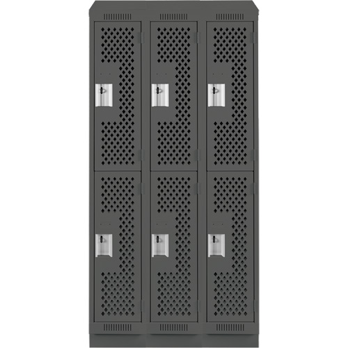 Casiers Clean Line, 2 niveaux, Bloc de 3, 36" x 12" x 82", Acier, Charbon, Rivet (assembl&eacute;), Perfor&eacute; Ontario Packaging