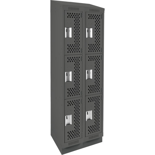 Clean Line Lockers, 3 -tier, Bank of 2, 24" x 15" x 82", Steel, Charcoal, Rivet (Assembled), Perforated Ontario Packaging