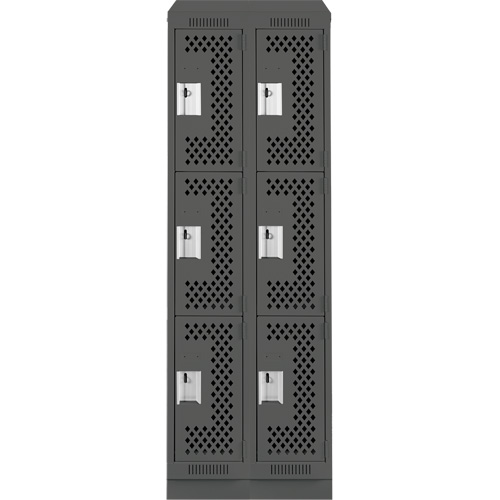 Clean Line Lockers, 3 -tier, Bank of 2, 24" x 15" x 82", Steel, Charcoal, Rivet (Assembled), Perforated Ontario Packaging