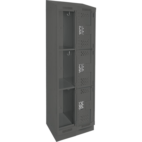 Clean Line Lockers, 3 -tier, Bank of 2, 24" x 15" x 82", Steel, Charcoal, Rivet (Assembled), Perforated Ontario Packaging
