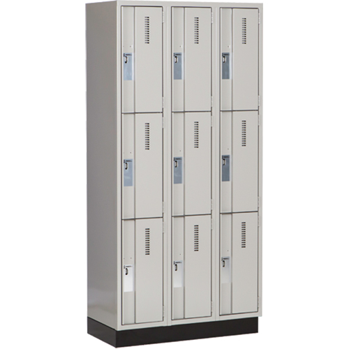 Concorde Heavy-Duty Lockers, 3 -tier, Bank of 3, 36" x 18" x 76", Steel, Grey, Welded (Assembled) Ontario Packaging