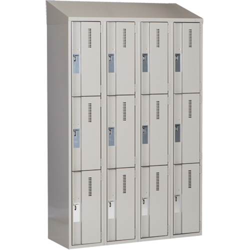 Concorde Heavy-Duty Lockers, 3 -tier, Bank of 4, 48" x 18" x 78", Steel, Grey, Welded (Assembled) Ontario Packaging
