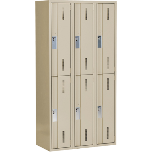 Concorde Heavy-Duty Lockers, 2 -tier, Bank of 3, 36" x 18" x 72", Steel, Beige, Welded (Assembled) Ontario Packaging