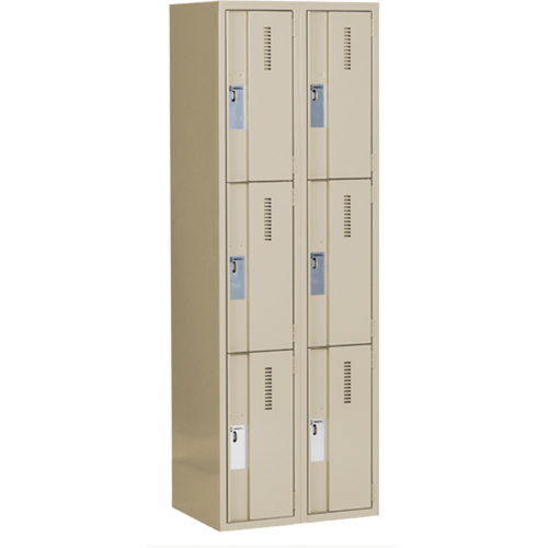 Concorde Heavy-Duty Lockers, 3 -tier, Bank of 2, 24" x 18" x 72", Steel, Beige, Welded (Assembled) Ontario Packaging