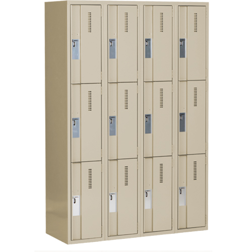 Casiers robustes Concorde, 3 niveaux, Bloc de 4, 48" x 18" x 72", Acier, Beige, Soud&eacute; (assembl&eacute;) Ontario Packaging