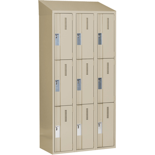 Concorde Heavy-Duty Lockers, 3 -tier, Bank of 3, 36" x 18" x 78", Steel, Beige, Welded (Assembled) Ontario Packaging