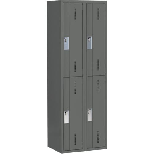 Concorde Heavy-Duty Lockers, 2 -tier, Bank of 2, 24" x 18" x 72", Steel, Charcoal, Welded (Assembled) Ontario Packaging