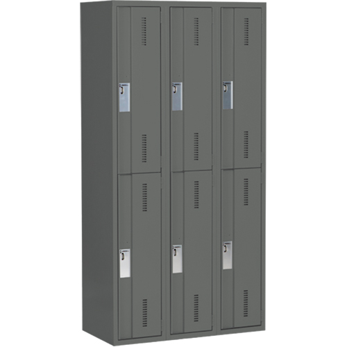 Concorde Heavy-Duty Lockers, 2 -tier, Bank of 3, 36" x 18" x 72", Steel, Charcoal, Welded (Assembled) Ontario Packaging