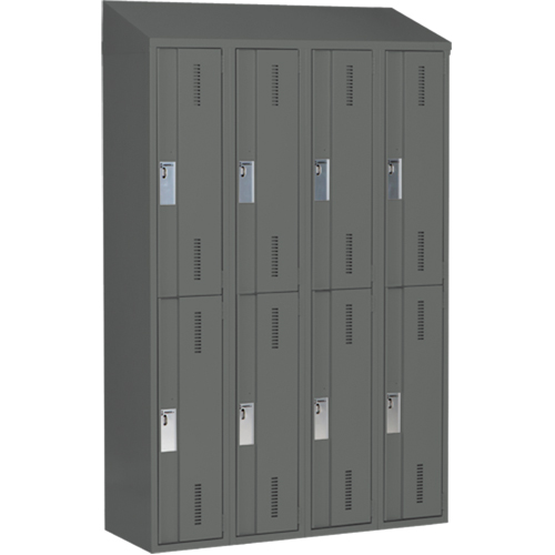 Concorde Heavy-Duty Lockers, 2 -tier, Bank of 4, 48" x 18" x 78", Steel, Charcoal, Welded (Assembled) Ontario Packaging
