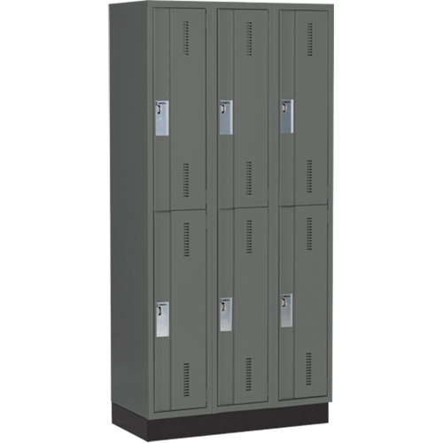 Concorde Heavy-Duty Lockers, 2 -tier, Bank of 3, 36" x 18" x 76", Steel, Charcoal, Welded (Assembled) Ontario Packaging