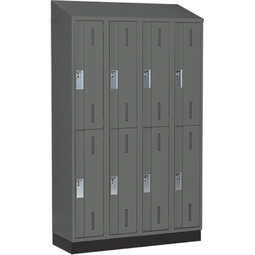 Concorde Heavy-Duty Lockers, 2 -tier, Bank of 4, 48" x 18" x 82", Steel, Charcoal, Welded (Assembled) Ontario Packaging