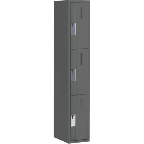 Concorde Heavy-Duty Lockers, 3 -tier, 12" x 18" x 72", Steel, Charcoal, Welded (Assembled) Ontario Packaging