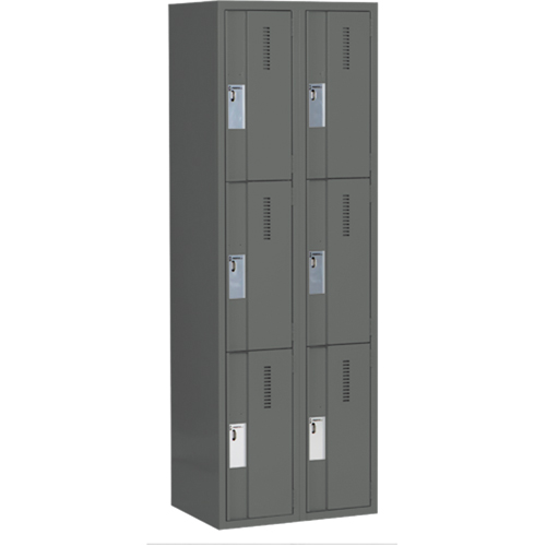 Concorde Heavy-Duty Lockers, 3 -tier, Bank of 2, 24" x 18" x 72", Steel, Charcoal, Welded (Assembled) Ontario Packaging
