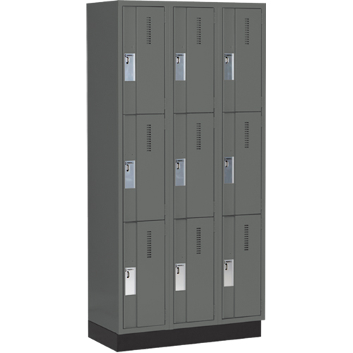 Concorde Heavy-Duty Lockers, 3 -tier, Bank of 3, 36" x 18" x 76", Steel, Charcoal, Welded (Assembled) Ontario Packaging