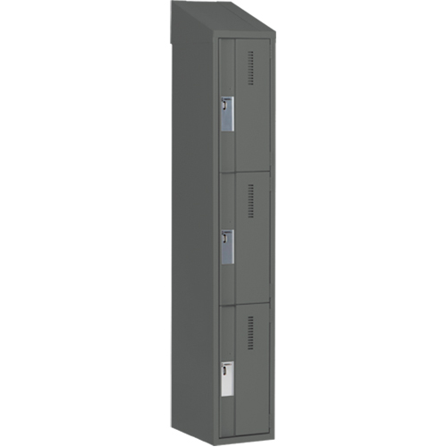 Concorde Heavy-Duty Lockers, 3 -tier, 12" x 18" x 78", Steel, Charcoal, Welded (Assembled) Ontario Packaging