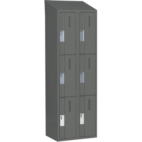 Concorde Heavy-Duty Lockers, 3 -tier, Bank of 2, 24" x 18" x 78", Steel, Charcoal, Welded (Assembled) Ontario Packaging