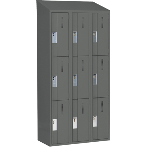 Concorde Heavy-Duty Lockers, 3 -tier, Bank of 3, 36" x 18" x 78", Steel, Charcoal, Welded (Assembled) Ontario Packaging