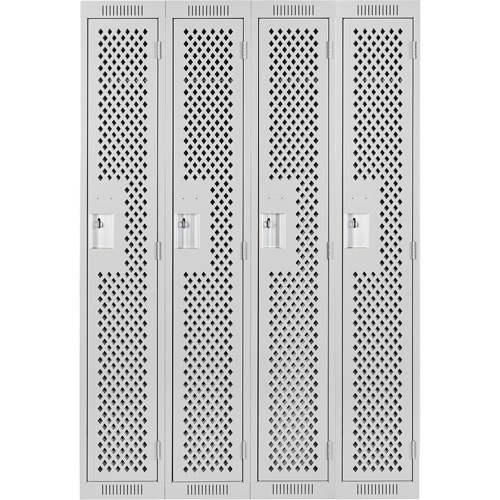 Clean Line Lockers, Bank of 4, 48" x 15" x 72", Steel, Grey, Rivet (Assembled), Perforated Ontario Packaging