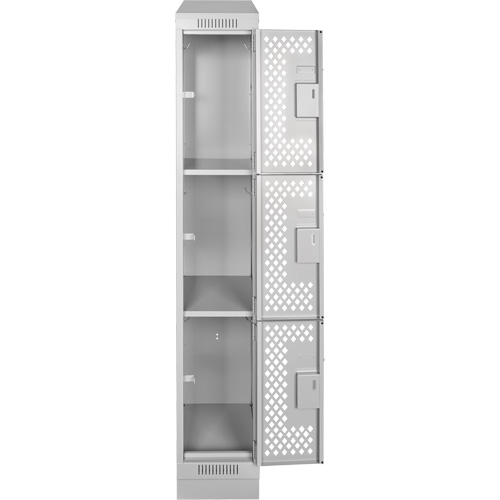 Clean Line Lockers, 3 -tier, 12" x 12" x 72", Steel, Grey, Rivet (Assembled), Perforated Ontario Packaging
