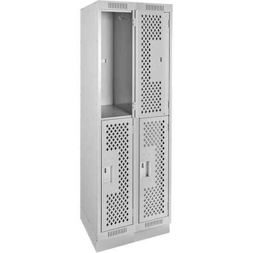 Casiers Clean Line, 2 niveaux, Bloc de 2, 24" x 18" x 76", Acier, Gris, Rivet (assembl&eacute;), Perfor&eacute; Ontario Packaging