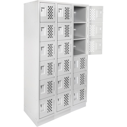 Clean-Line Perforated Lockerette, 6 -tier, Bank of 3, 12" x 72" x 12", Steel Ontario Packaging