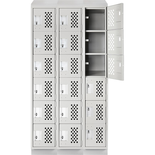 Assembled Lockerettes Clean Line Perforated Economy Lockers, 6 -tier, Bank of 3, 18" x 72" x 12", Steel Ontario Packaging
