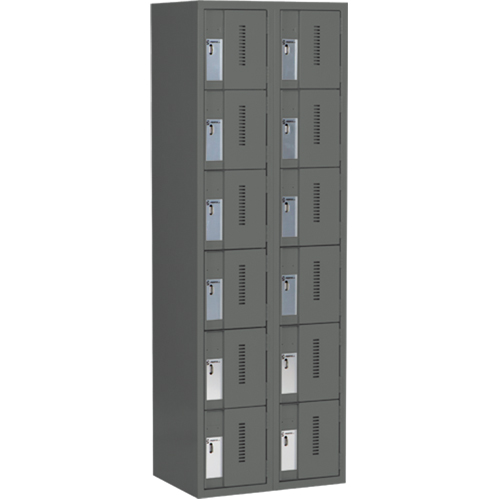 Concorde Heavy-Duty Lockers, 6 -tier, Bank of 2, 24" x 18" x 72", Steel, Charcoal, Welded (Assembled) Ontario Packaging