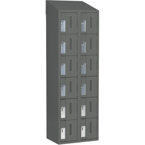 Concorde Heavy-Duty Lockers, 6 -tier, Bank of 2, 24" x 18" x 78", Steel, Charcoal, Welded (Assembled) Ontario Packaging