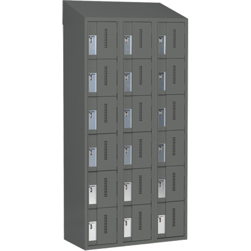 Concorde Heavy-Duty Lockers, 6 -tier, Bank of 3, 36" x 18" x 78", Steel, Charcoal, Welded (Assembled) Ontario Packaging