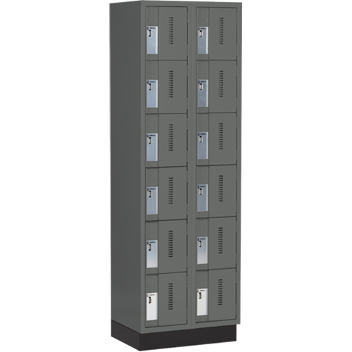 Concorde Heavy-Duty Lockers, 6 -tier, Bank of 2, 24" x 18" x 76", Steel, Charcoal, Welded (Assembled) Ontario Packaging