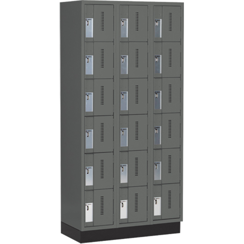 Concorde Heavy-Duty Lockers, 6 -tier, Bank of 3, 36" x 18" x 76", Steel, Charcoal, Welded (Assembled) Ontario Packaging
