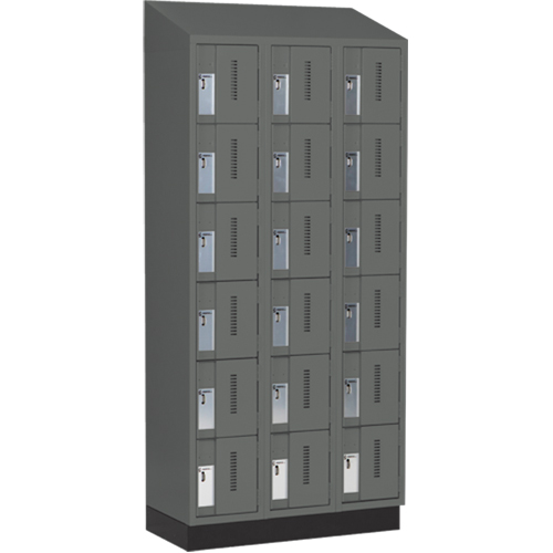 Concorde Heavy-Duty Lockers, 6 -tier, Bank of 3, 36" x 18" x 82", Steel, Charcoal, Welded (Assembled) Ontario Packaging